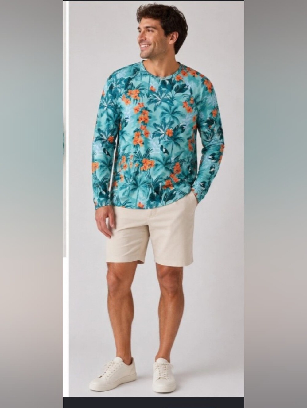 Robert Graham Teal/Green /Orange Tropical Forest Rash Guard Swim Shirt, Large